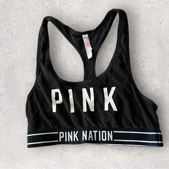 PINK Victoria's Secret Other - PINK Victoria’s Secret Black Pink Crop Sports Bra Racerback